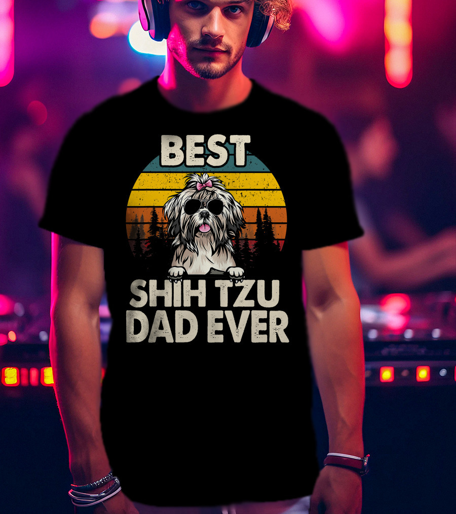 Best Shih Tzu Dad Ever Vintage Retro T-Shirt