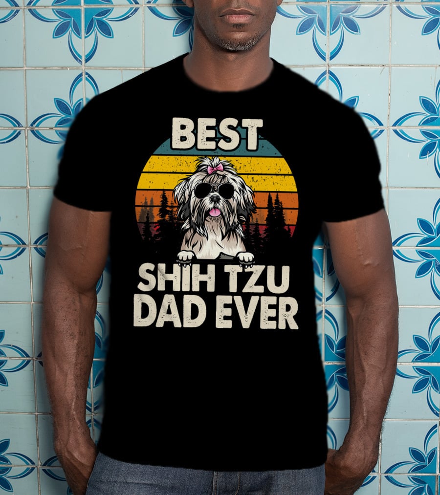Best Shih Tzu Dad Ever Vintage Retro T-Shirt