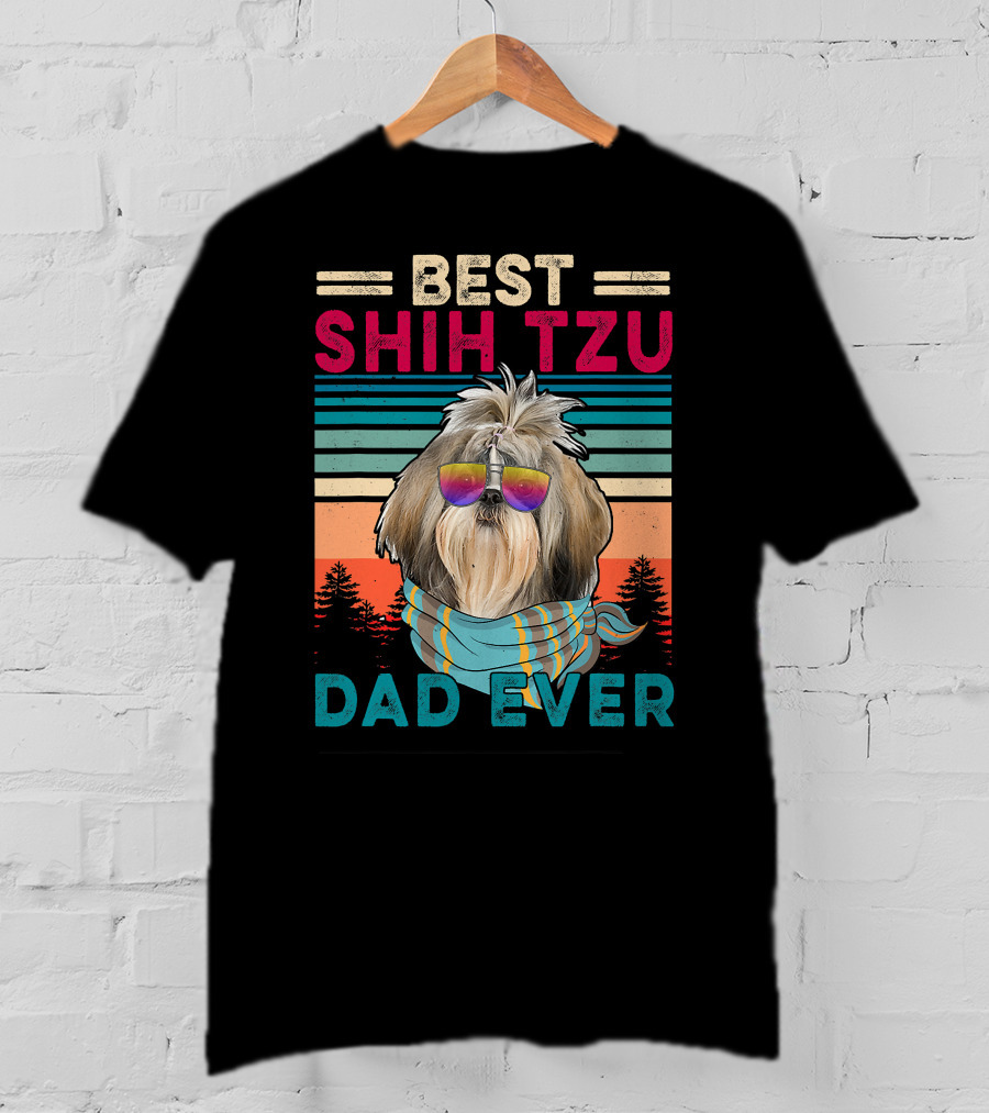 Best Shih Tzu Dad Ever Vintage Cool Dog Fath T-Shirt