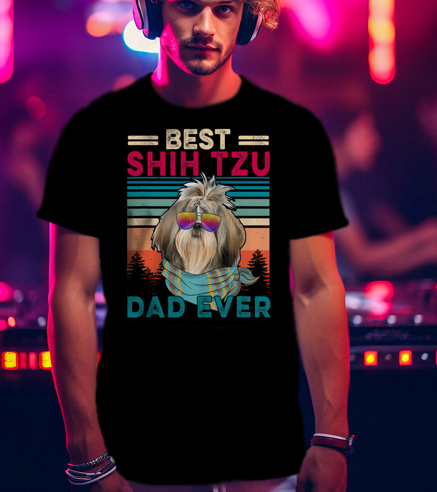 Best Shih Tzu Dad Ever Vintage Cool Dog Fath T-Shirt