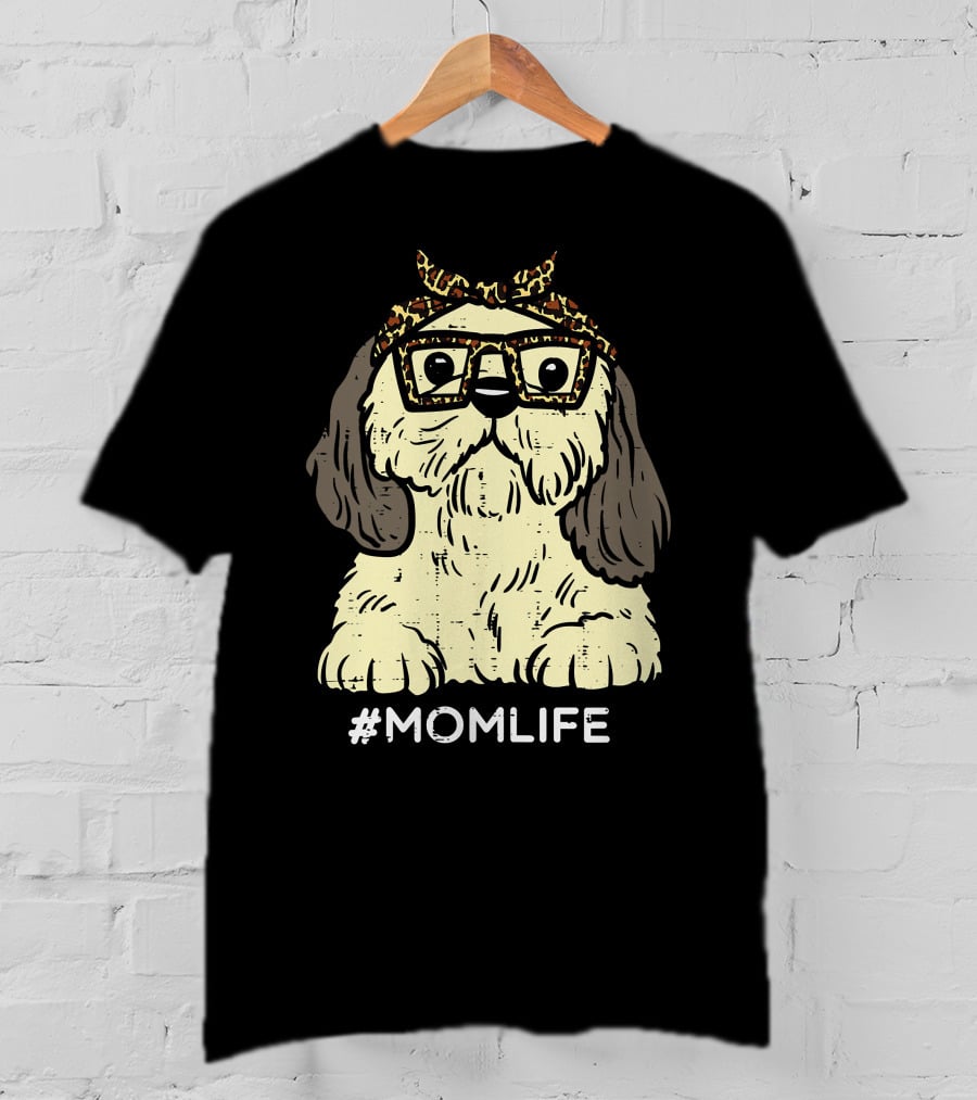 Shih Tzu Leopard Bandana Glasses #MomLife Mothers T-Shirt