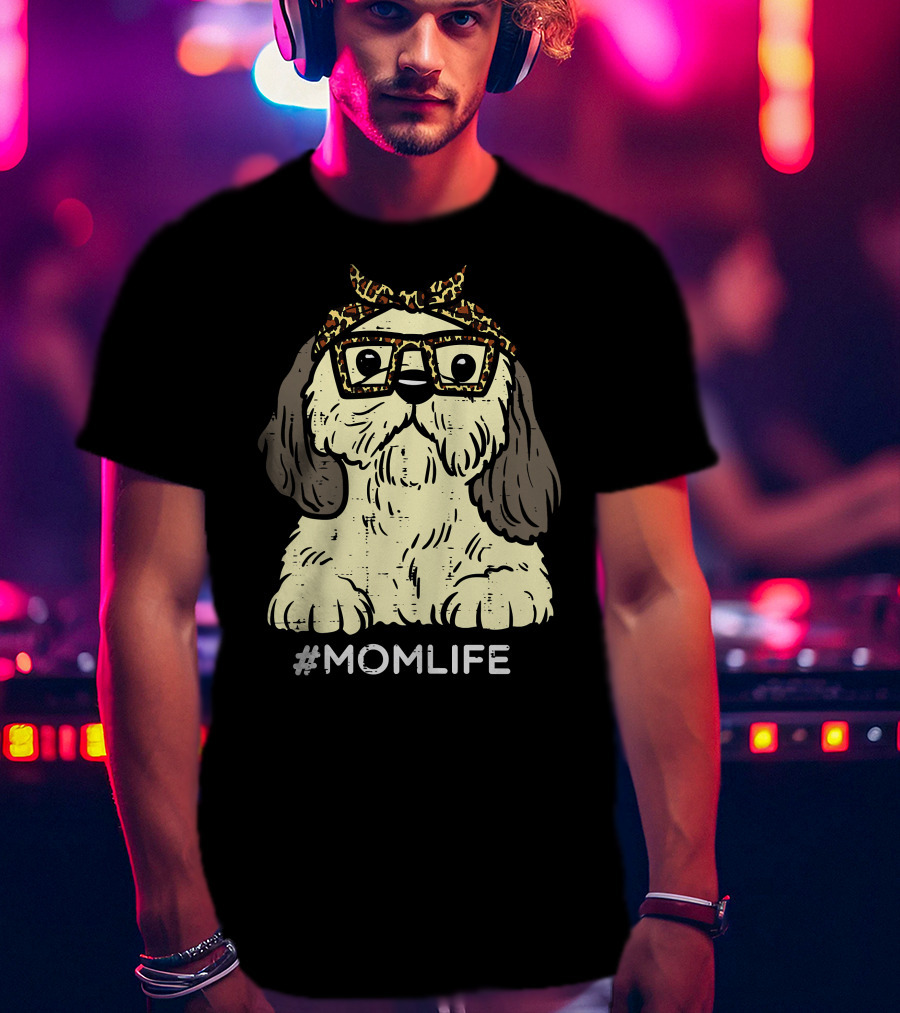 Shih Tzu Leopard Bandana Glasses #MomLife Mothers T-Shirt
