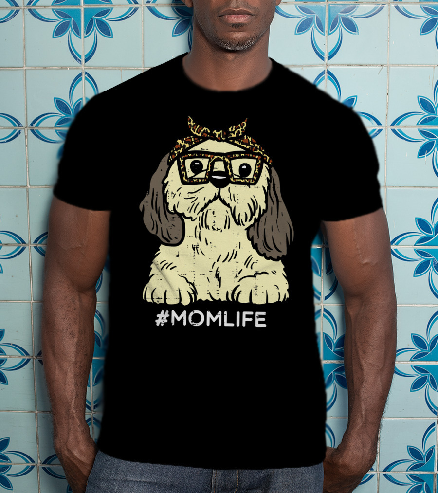Shih Tzu Leopard Bandana Glasses #MomLife Mothers T-Shirt