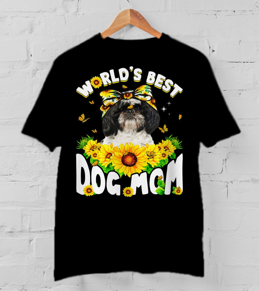 World's Best Shih Tzu Dog Mom Sunflowers And Butterflies T-Shirt