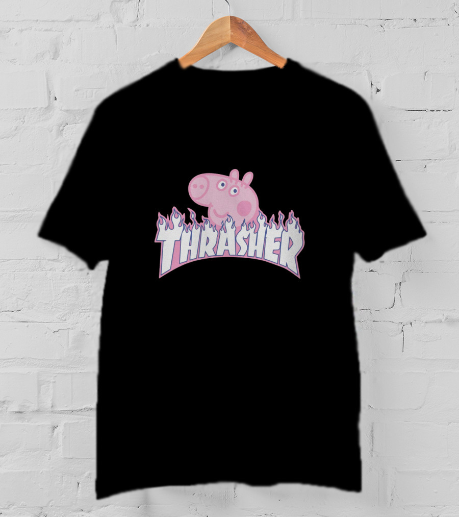 Thrasher Pig Peppa Parody Flame T-Shirt