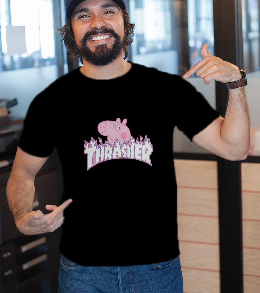 Thrasher Pig Peppa Parody Flame T-Shirt