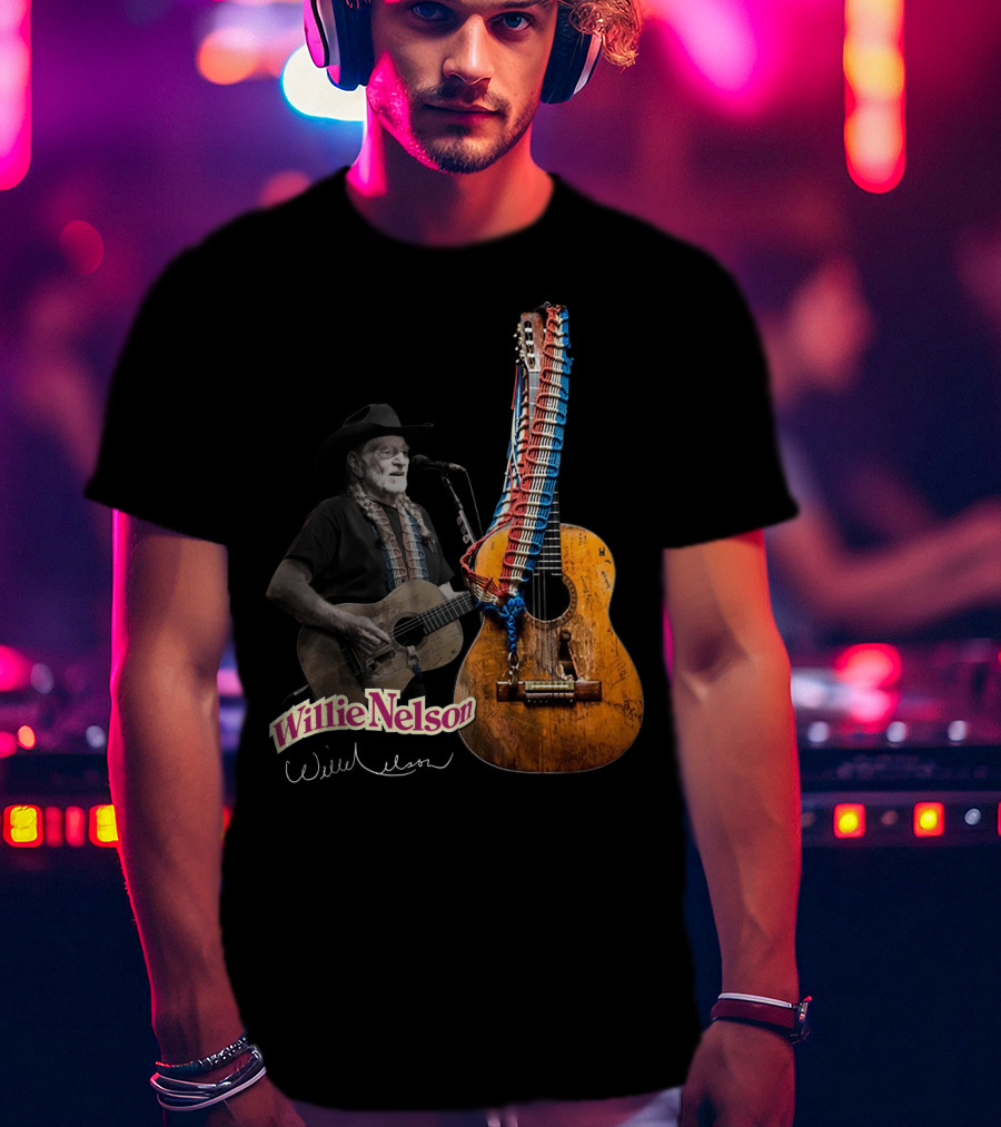 Willie Nelson Signature Guitar And Image T-Shirt