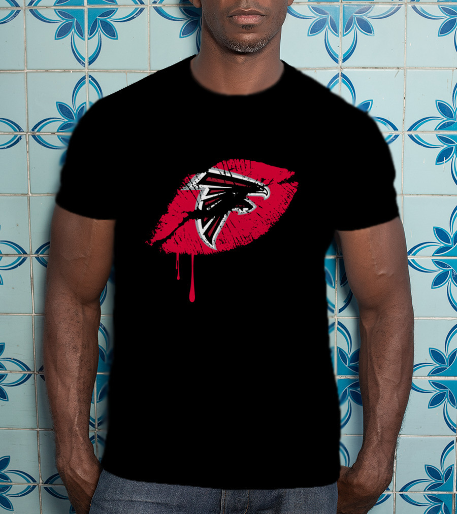 Atlanta Falcons Red Lip Print With Iconic Falcon T-Shirt