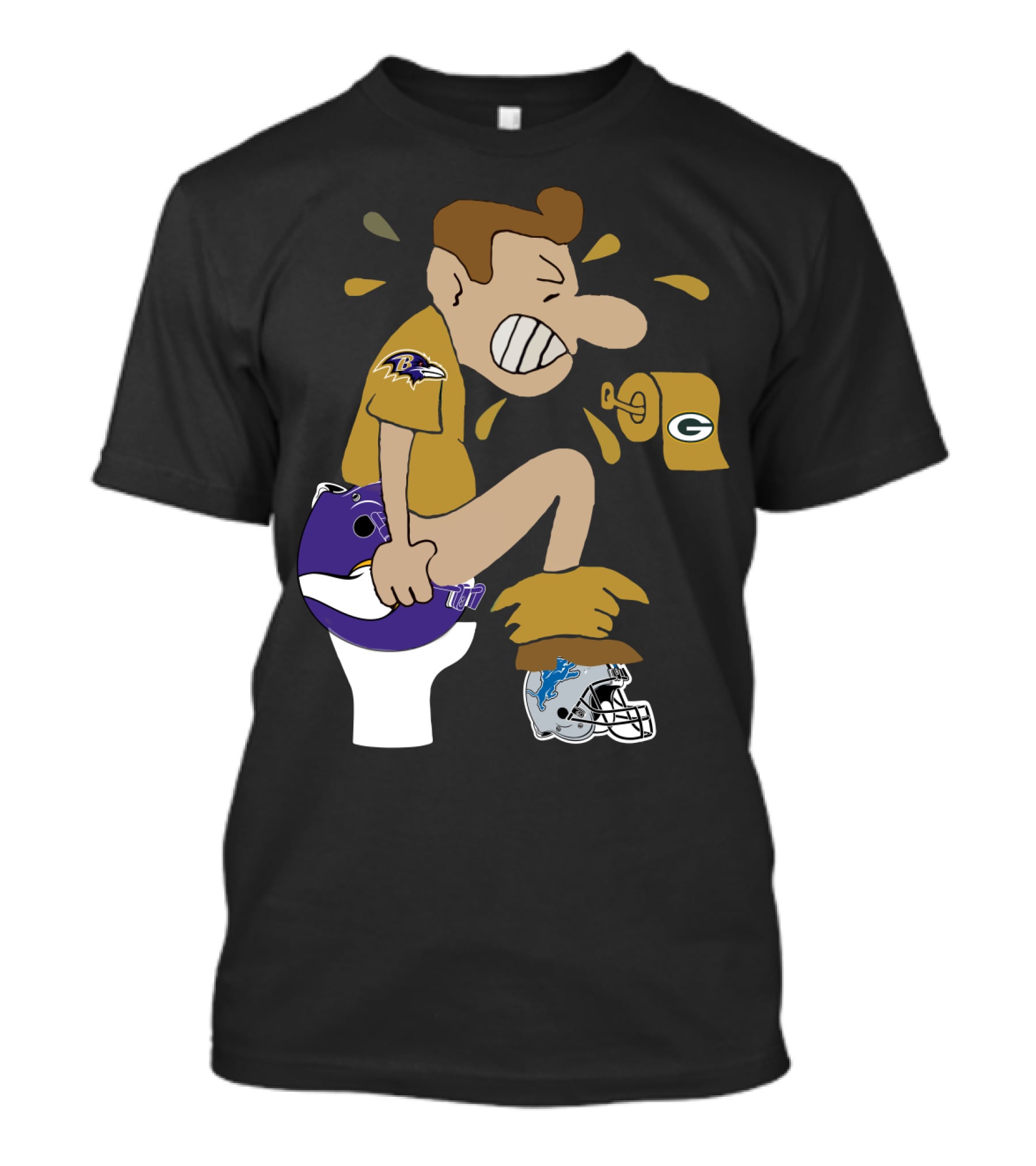 Baltimore Ravens Toilet Humor With Green Bay Packers And Detroit Lions Football Rivalry T-Shirt