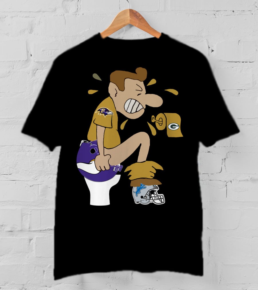 Baltimore Ravens Toilet Humor With Green Bay Packers And Detroit Lions Football Rivalry T-Shirt