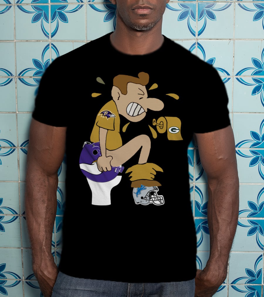 Baltimore Ravens Toilet Humor With Green Bay Packers And Detroit Lions Football Rivalry T-Shirt
