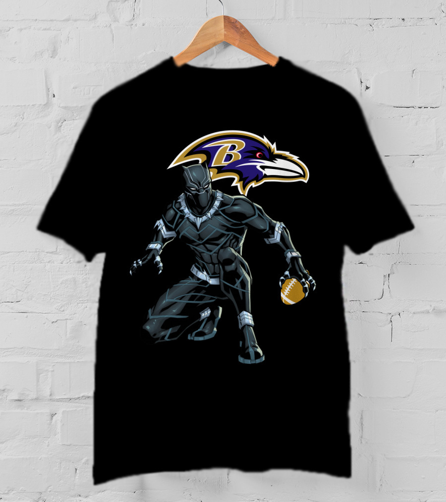 Baltimore Ravens Panther Crouching With Football T-Shirt