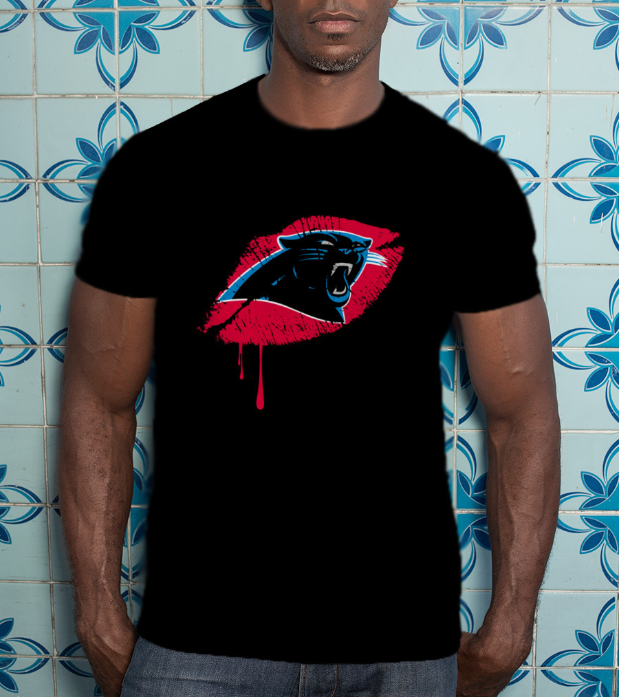 Carolina Panthers Logo With Red Lip Print T-Shirt