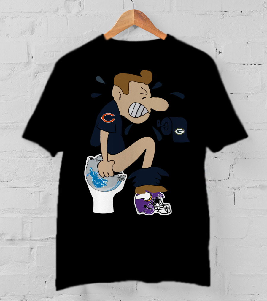 Chicago Bears Fan Humor Rival Teams Toilet Cartoon T-Shirt