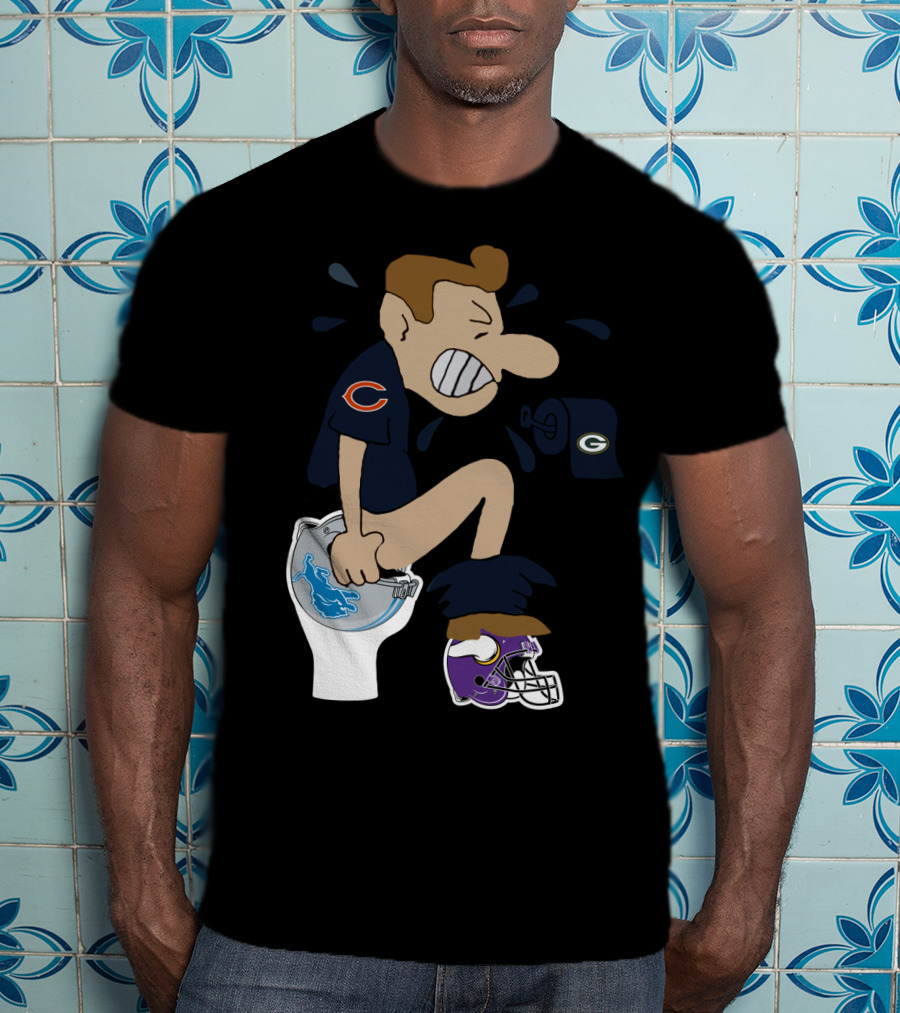 Chicago Bears Fan Humor Rival Teams Toilet Cartoon T-Shirt