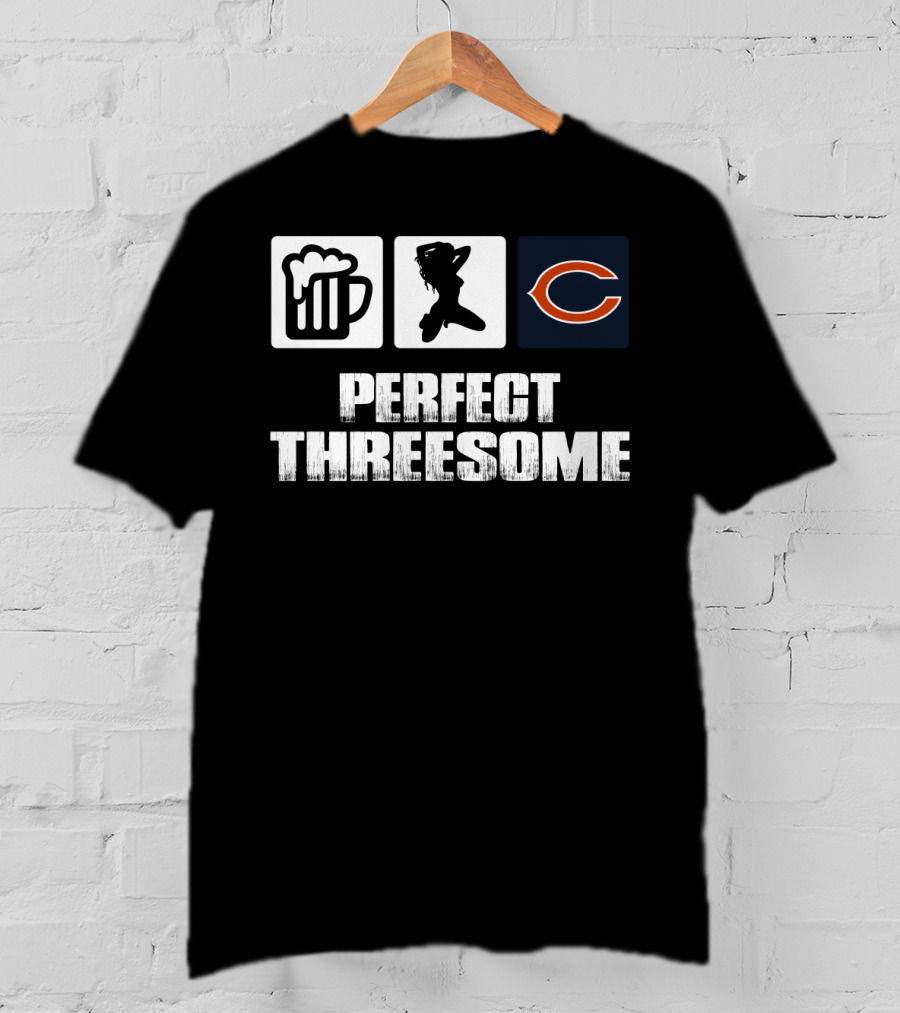 Chicago Bears Perfect Threesome Beer And Silhouette T-Shirt