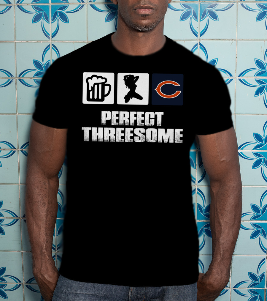 Chicago Bears Perfect Threesome Beer And Silhouette T-Shirt