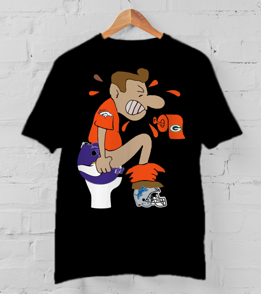 Denver Broncos Fan Toilet Humor With Detroit Lions Green Bay Packers Minnesota Vikings Logos T-Shirt