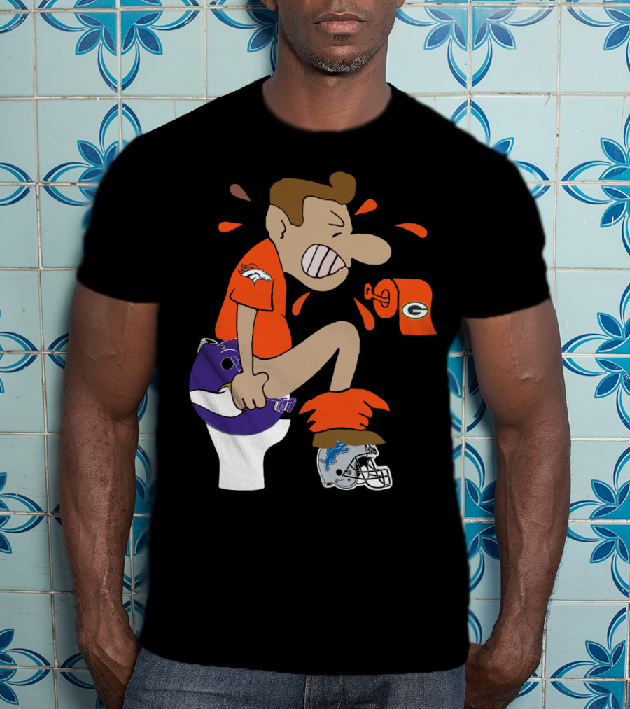 Denver Broncos Fan Toilet Humor With Detroit Lions Green Bay Packers Minnesota Vikings Logos T-Shirt