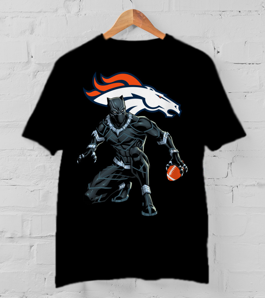 Denver Broncos Panther Crouching With Football T-Shirt