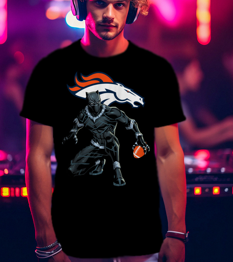 Denver Broncos Panther Crouching With Football T-Shirt