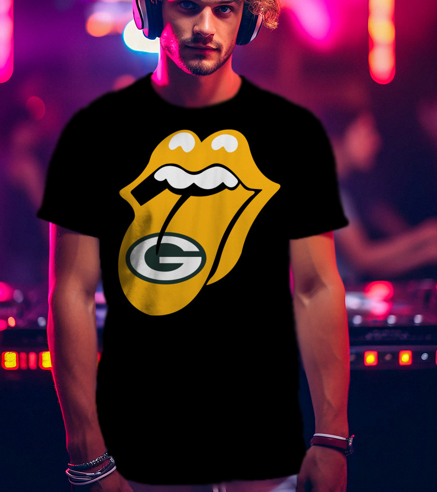 Rolling Stones Tongue Green Bay Packers Logo Mashup T-Shirt