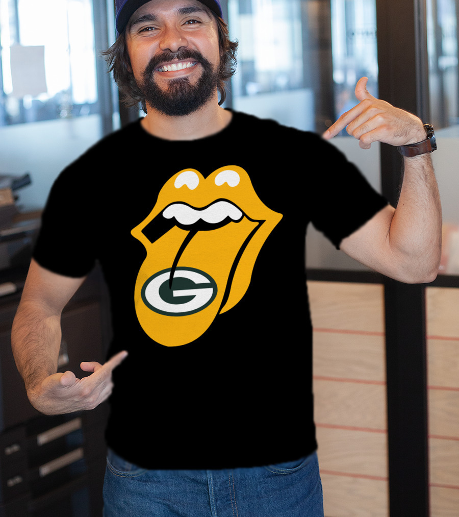 Rolling Stones Tongue Green Bay Packers Logo Mashup T-Shirt