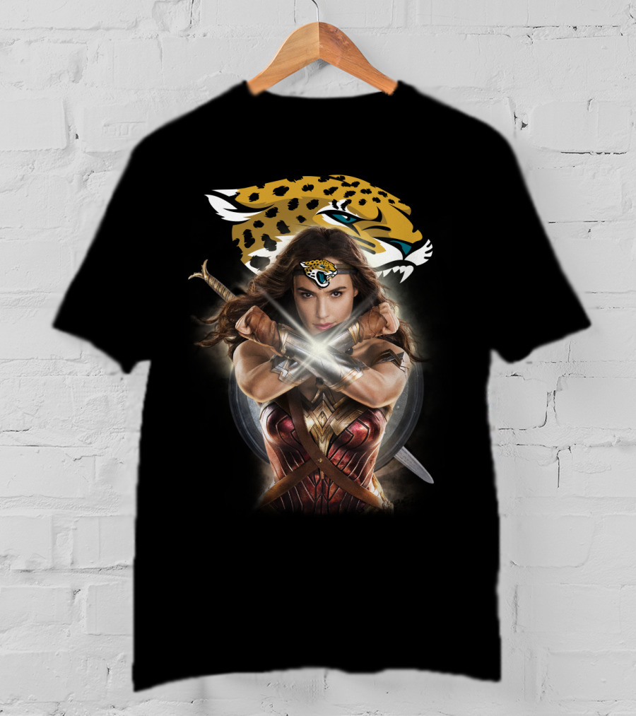 Jacksonville Jaguars Wonder Woman Crossed Gauntlets Jaguar T-Shirt
