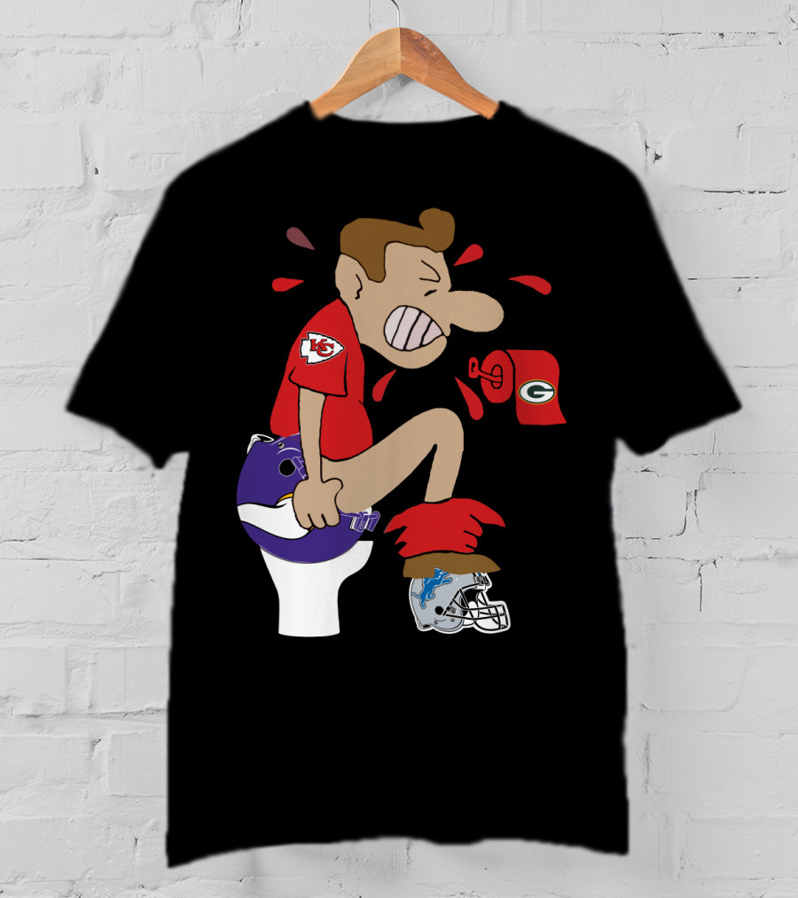 Kansas City Chiefs Rivalry Humor With Vikings Packers And Lions Toilet Theme T-Shirt