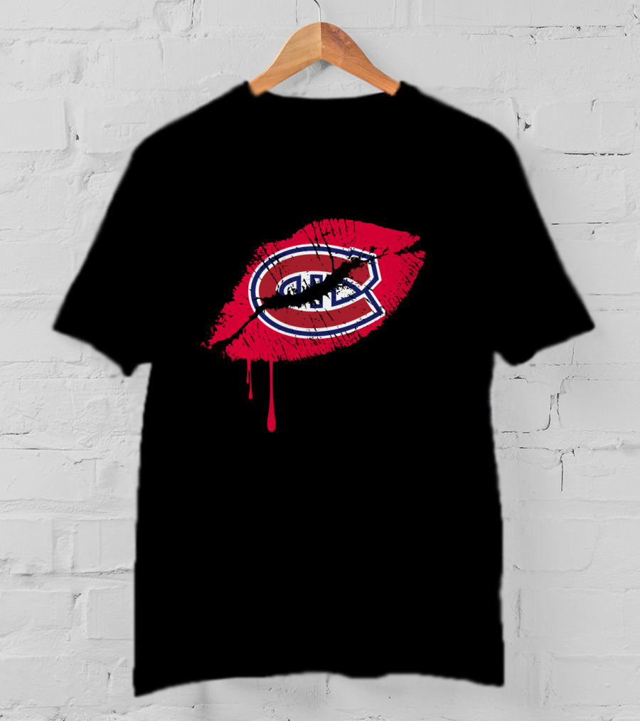 Montreal Canadiens Logo Red Lips Drip Effect T-Shirt