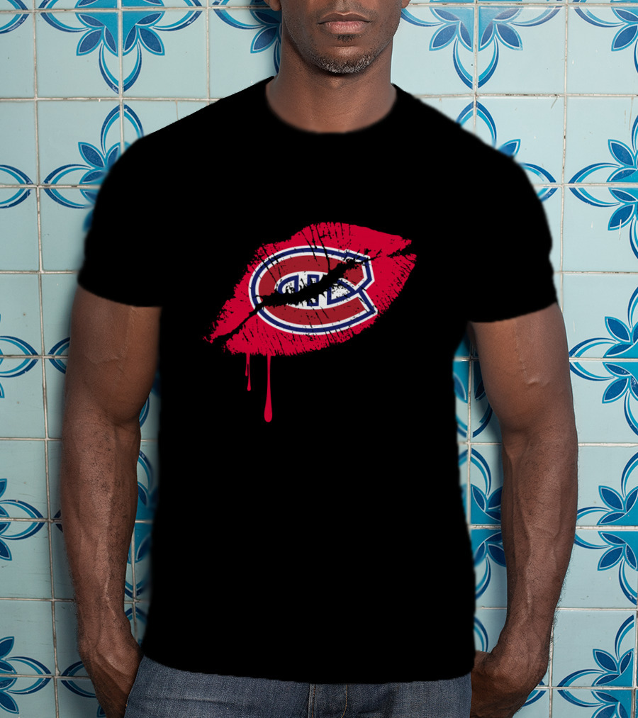 Montreal Canadiens Logo Red Lips Drip Effect T-Shirt