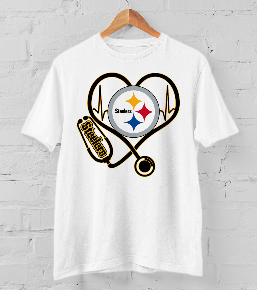 Nurse Love Steelers Heartbeat Stethoscope T-Shirt