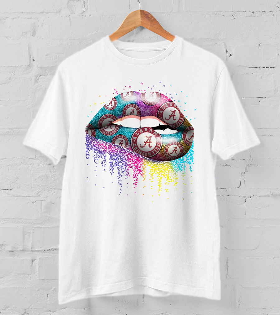 Alabama Crimson Tide Glitter Lips Roll Tide T-Shirt