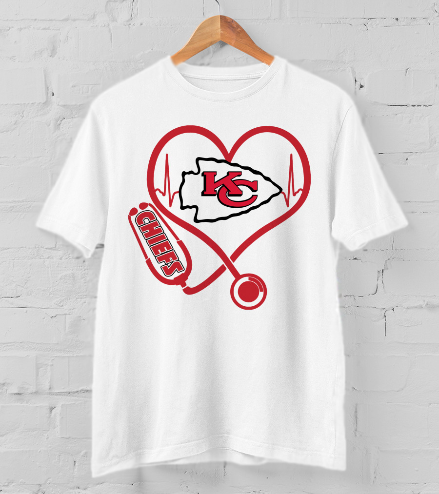 Nurse KC Chiefs Stethoscope Heartbeat T-Shirt