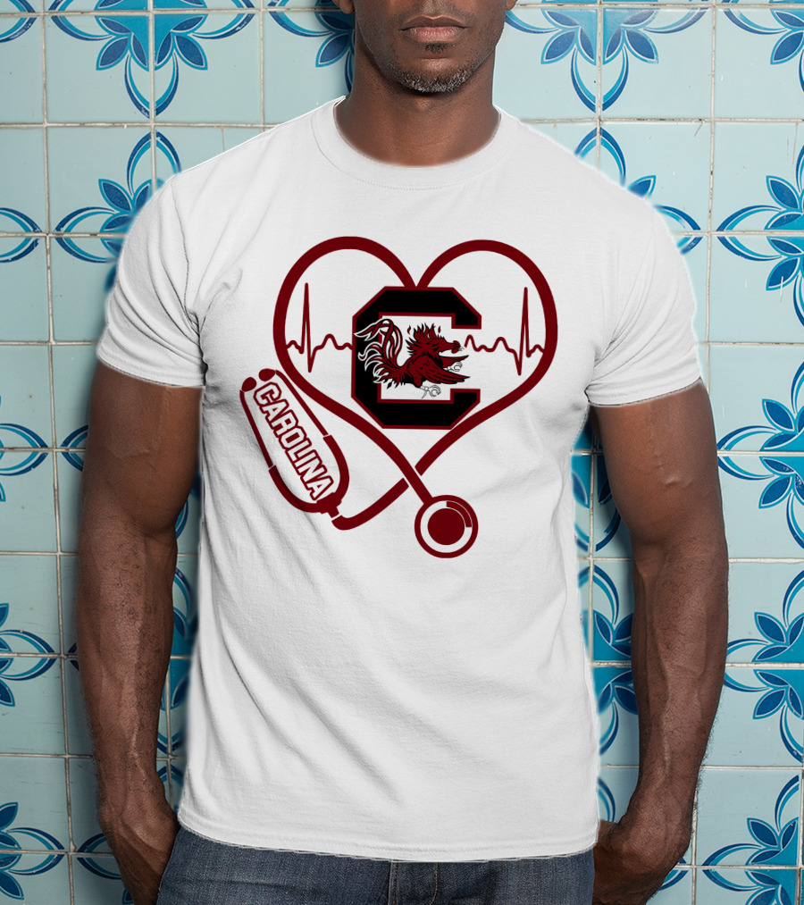 Carolina Nurse Heartbeat Gamecock Stethoscope T-Shirt