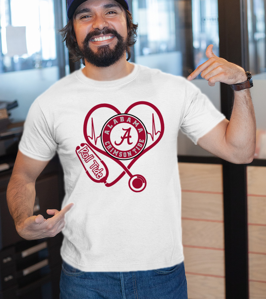 Alabama Crimson Tide Nurse Roll Tide Heartbeat Stethoscope T-Shirt