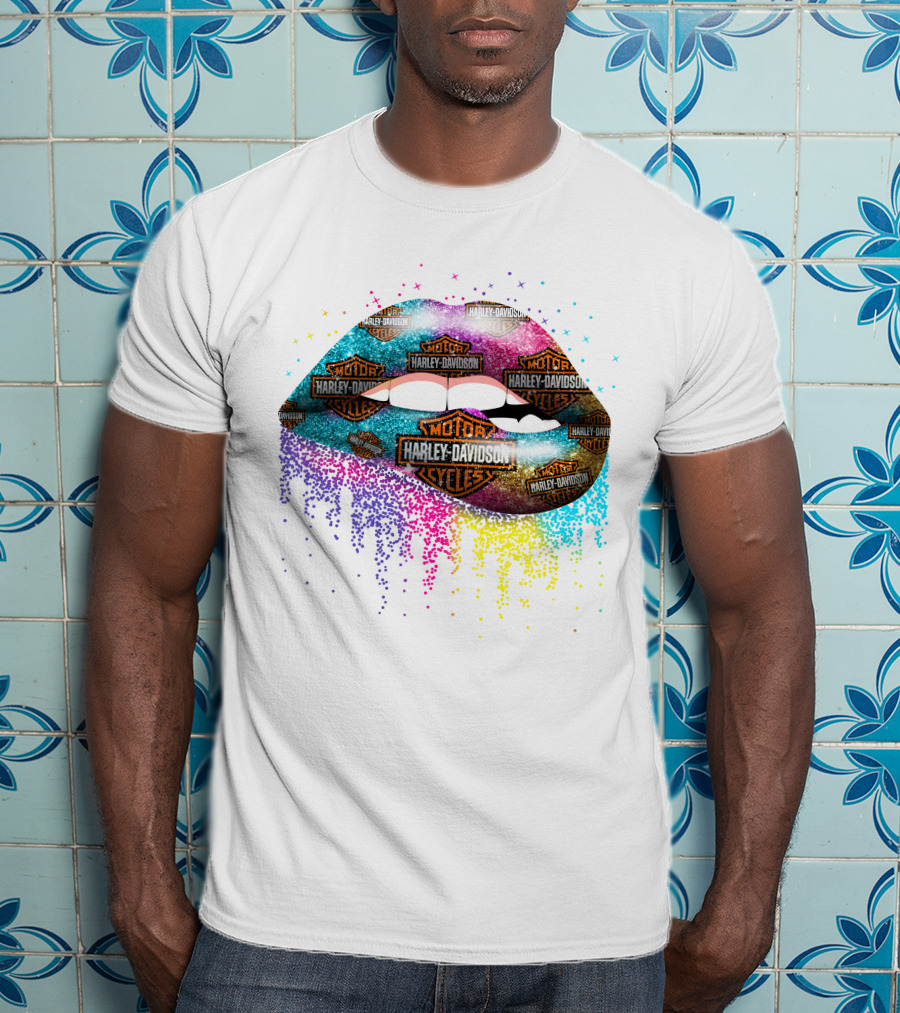 Harley Davidson Motor Cycles Rainbow Lips T-Shirt