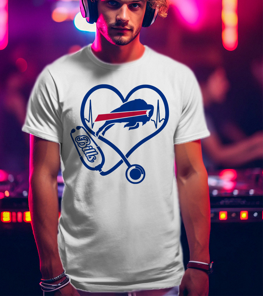 Nurse Heartbeat Stethoscope Buffalo Bills T-Shirt