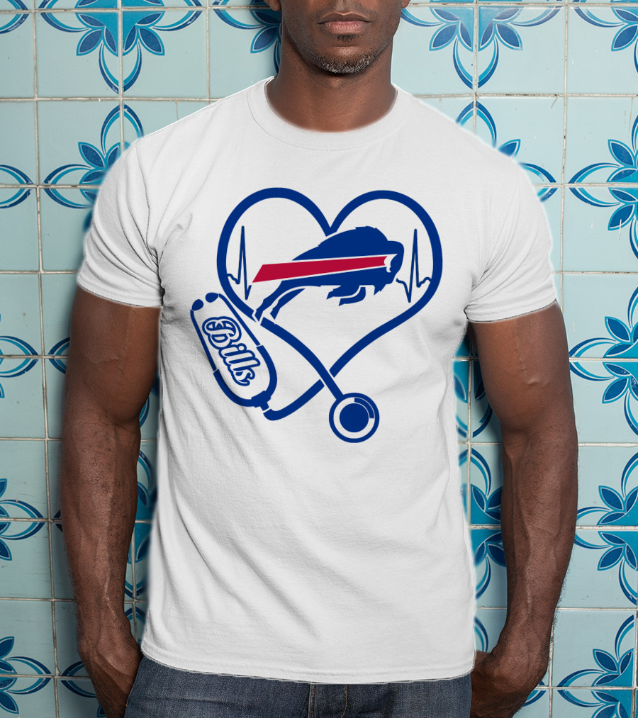Nurse Heartbeat Stethoscope Buffalo Bills T-Shirt