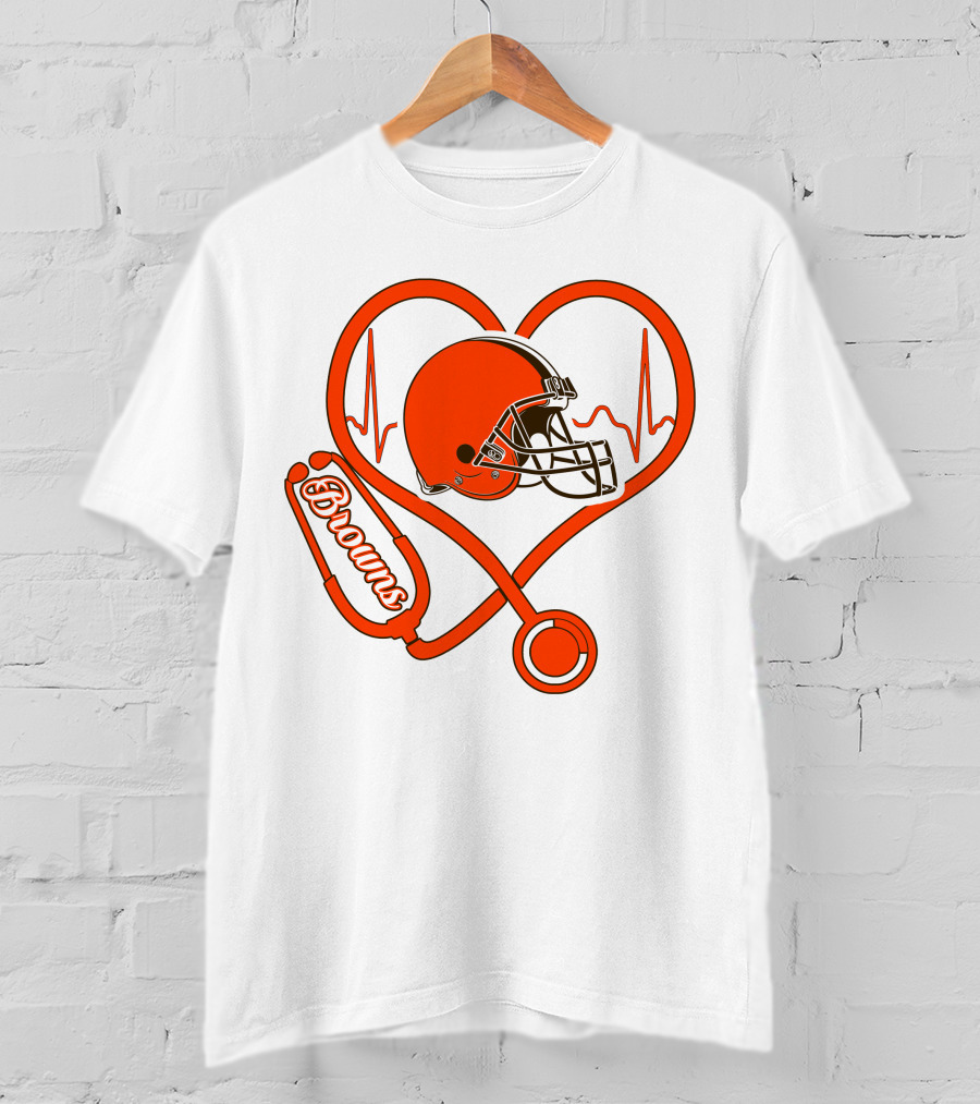 Nurse Heartbeat Stethoscope Cleveland Browns Helmet T-Shirt
