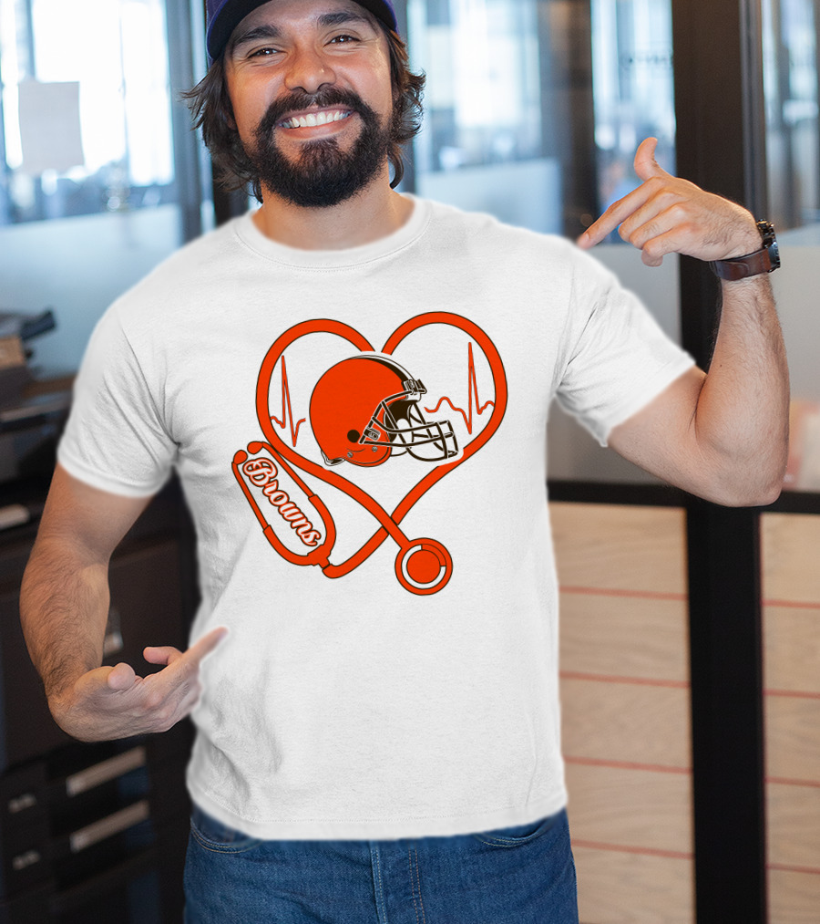 Nurse Heartbeat Stethoscope Cleveland Browns Helmet T-Shirt