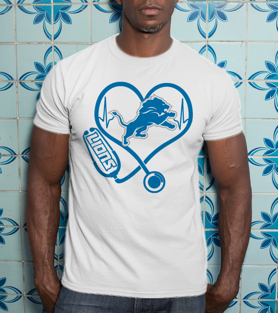 Nurse Heartbeat Stethoscope Detroit Lions T-Shirt