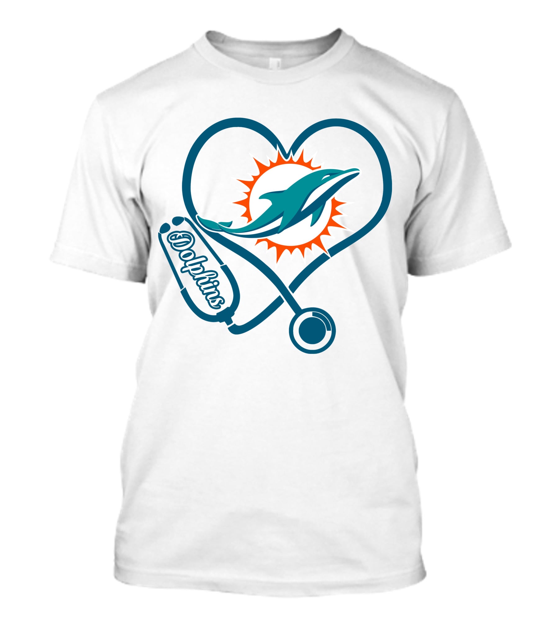 Nurse Heartbeat Miami Dolphins Stethoscope T-Shirt