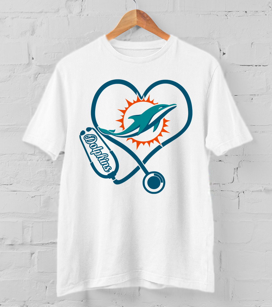 Nurse Heartbeat Miami Dolphins Stethoscope T-Shirt