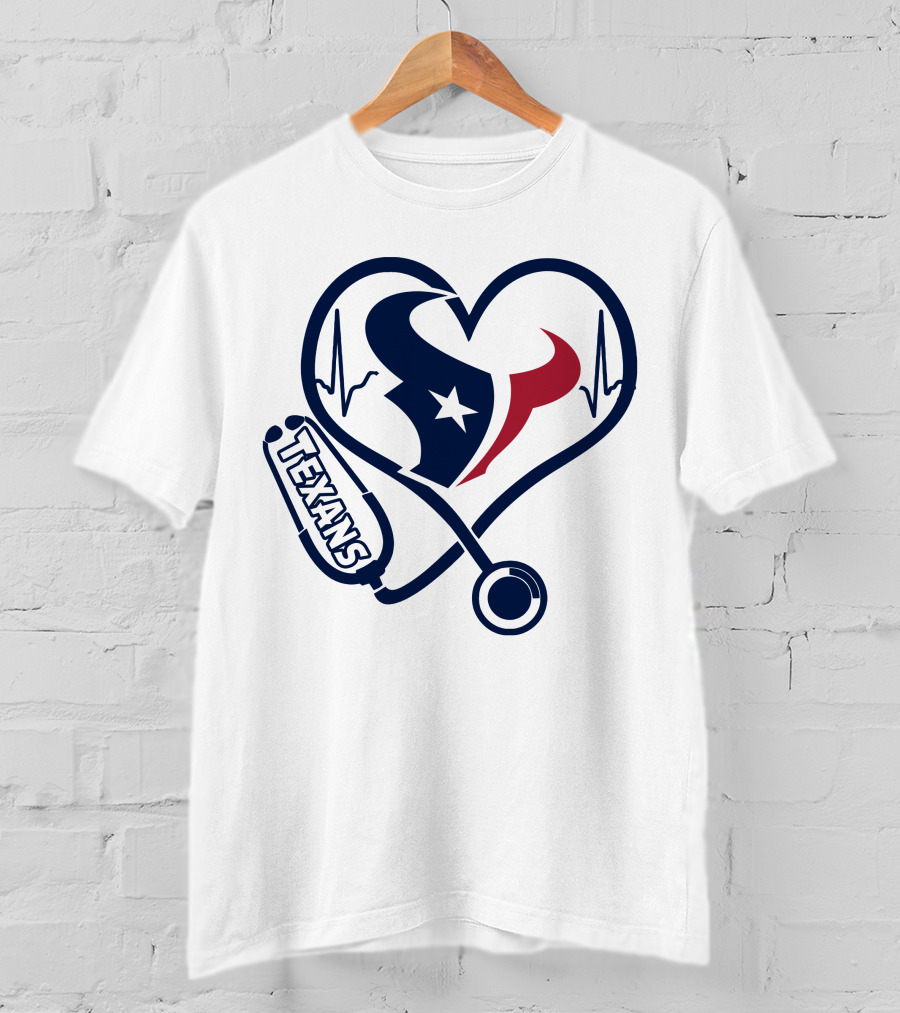 Nurse Houston Texans Heartbeat Stethoscope T-Shirt