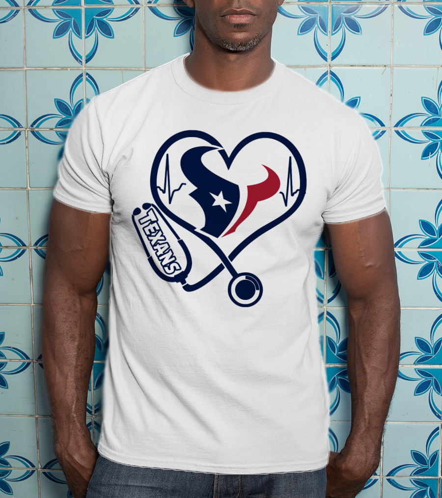 Nurse Houston Texans Heartbeat Stethoscope T-Shirt
