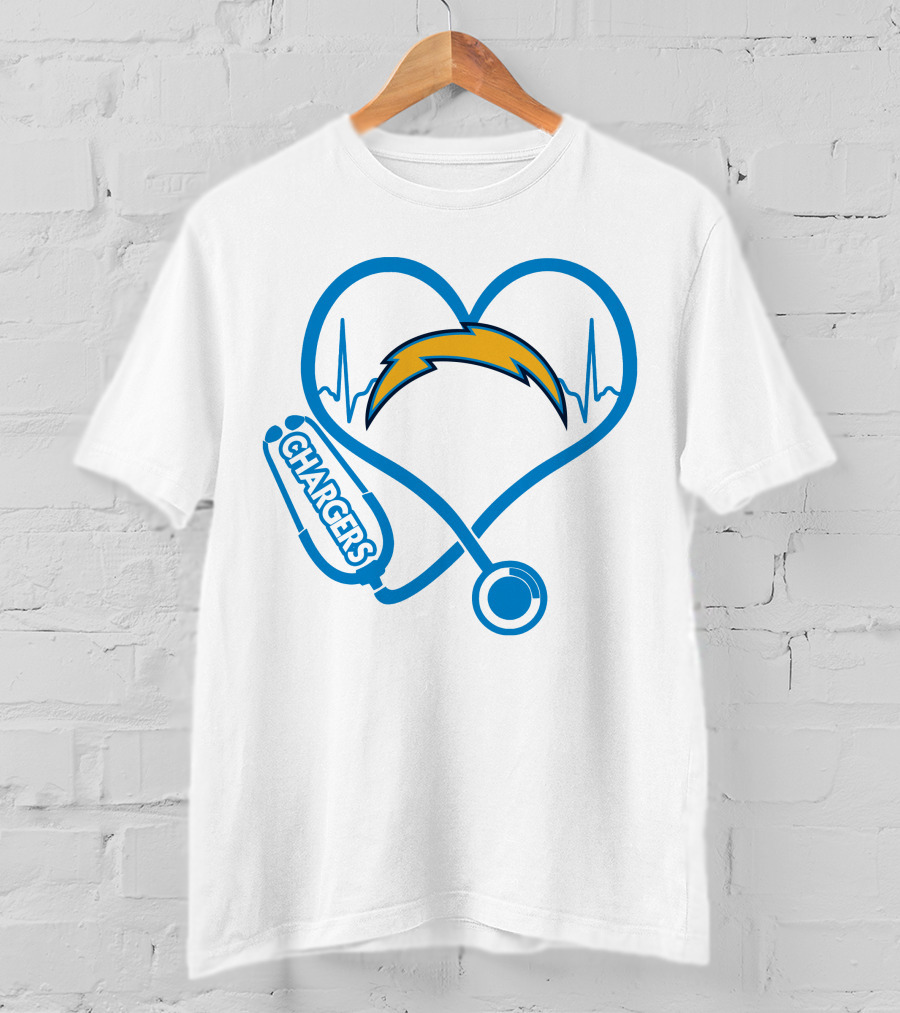 Los Angeles Chargers Heartbeat Nurse Stethoscope T-Shirt
