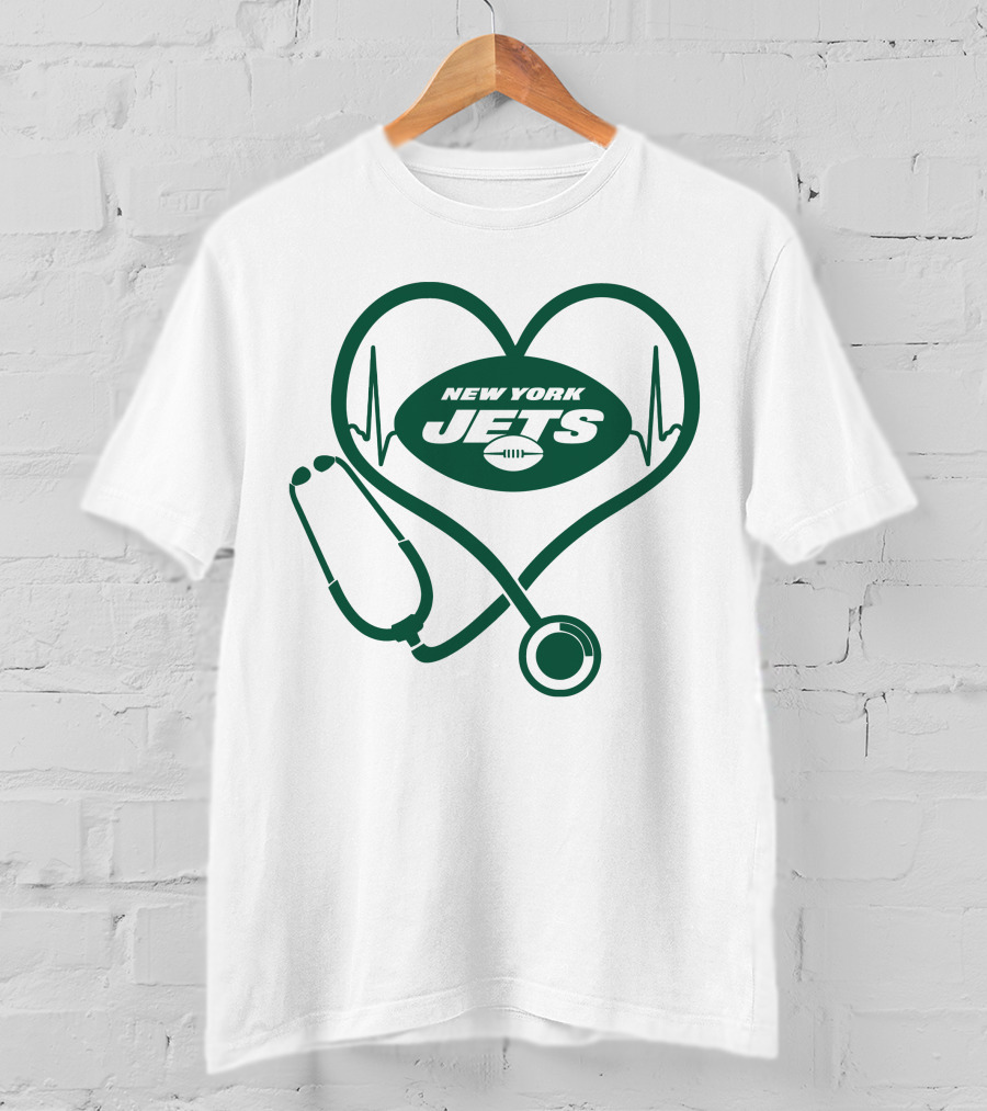 New York Jets Heartbeat Stethoscope Nurse T-Shirt
