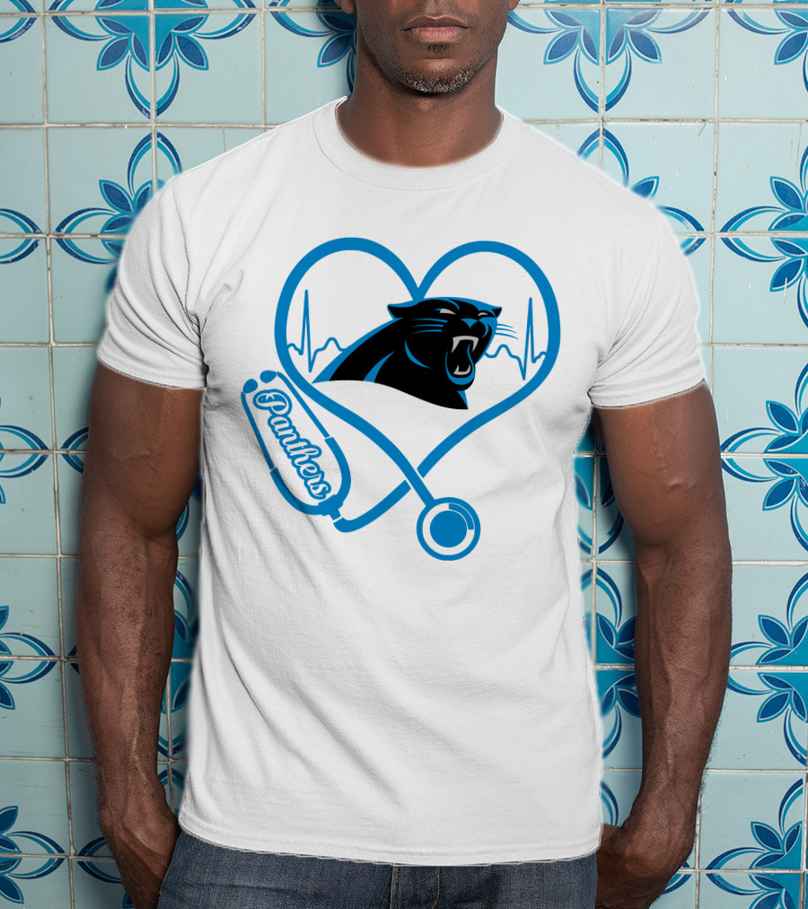 Carolina Panthers Nurse Heartbeat Stethoscope Panther T-Shirt