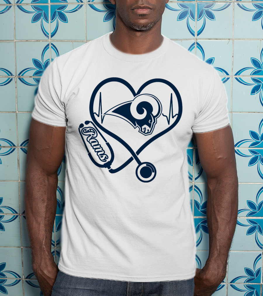Nurse Heartbeat Los Angeles Rams Stethoscope T-Shirt